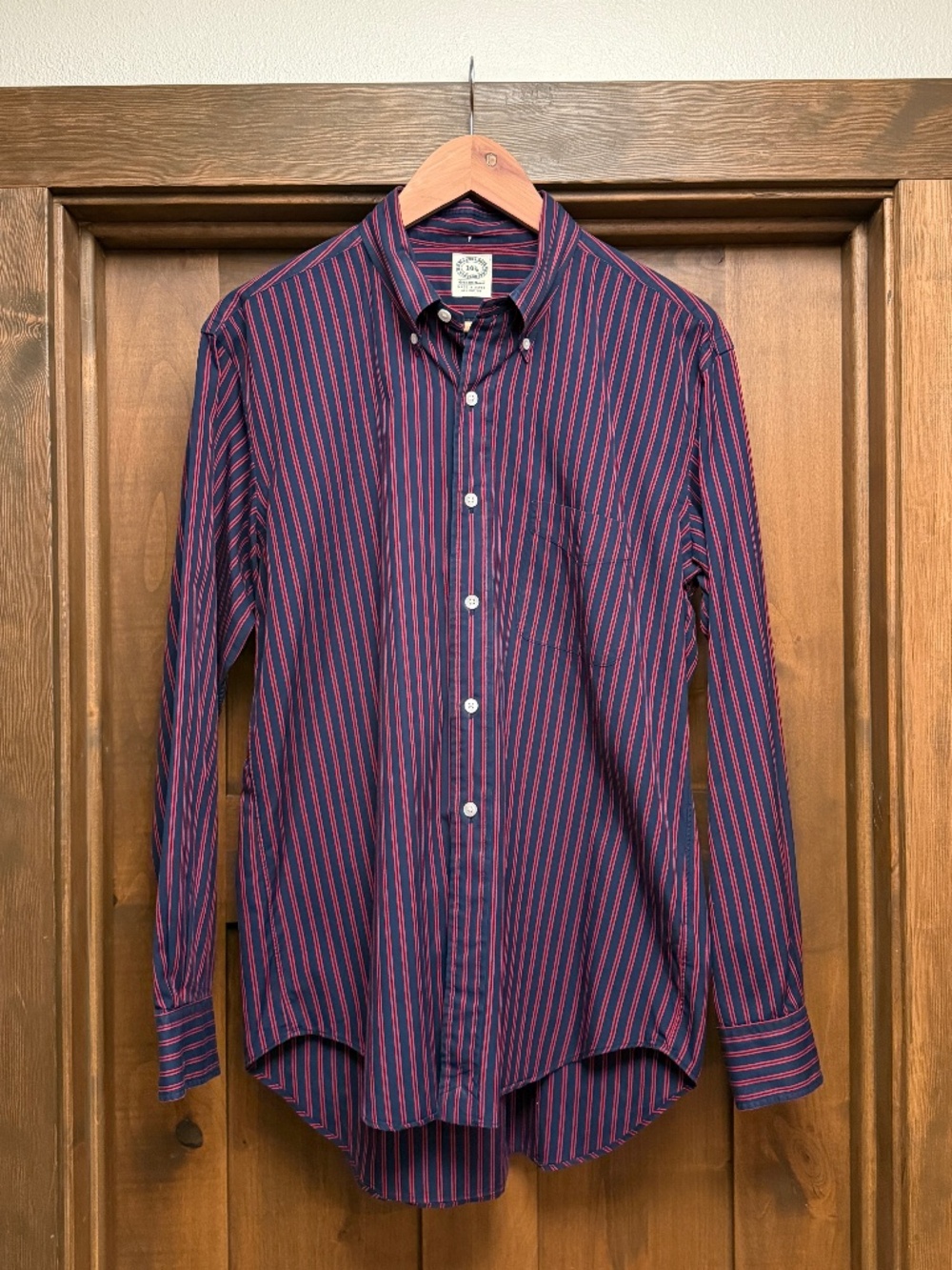 Kamakura Shirts Vintage Ive Navy Blue/Red Stripe Button Down Shirt, Size 16.5